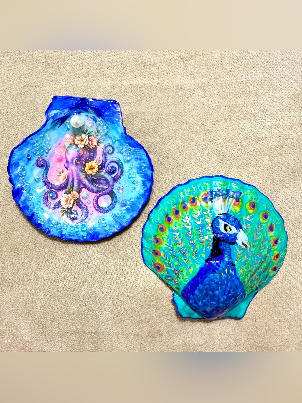 Handmade Painted Seashell Display Art Bundle Coastal Decor Free Stands